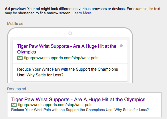 New larger headline in adwords